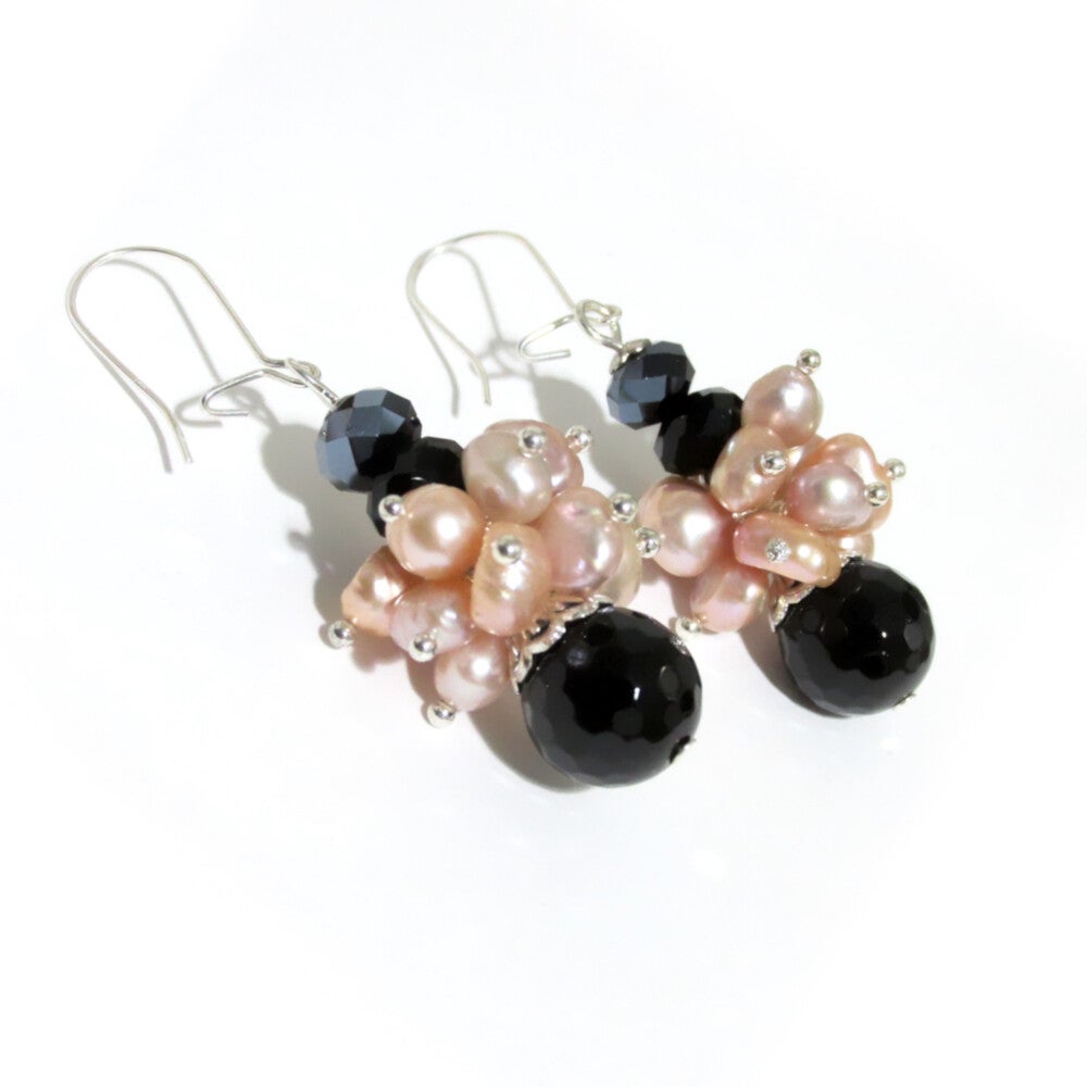 Pearl Cluster Evening Earrings Silver