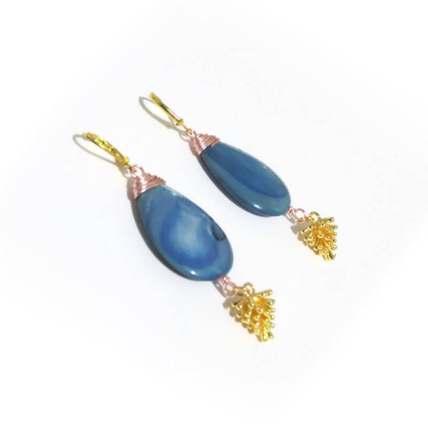 Blue Shell & Pinecone Earrings