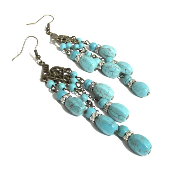 Egyptian Inspired Long Turquoise Earring