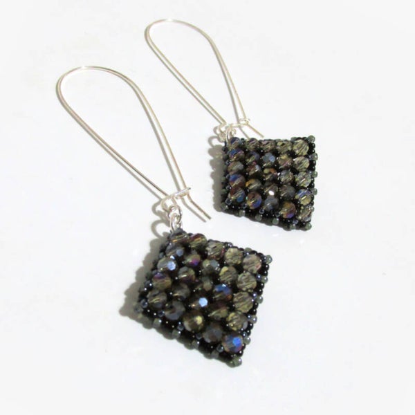 Sterling Silver Bead Weaved Earrings Black