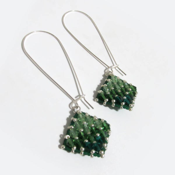 Sterling Silver Bead Weaved Earrings Green