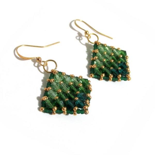 Green Bead Weaved Earrings