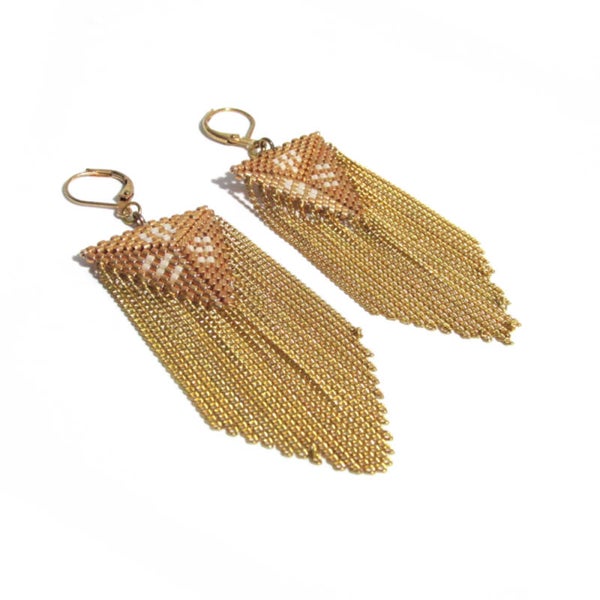 Longed Chained Bead Weaved Earrings