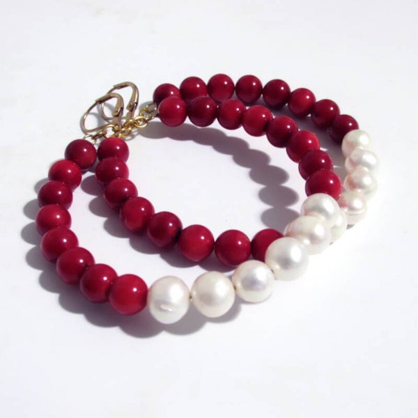 Large Coral & Pearl Earrings