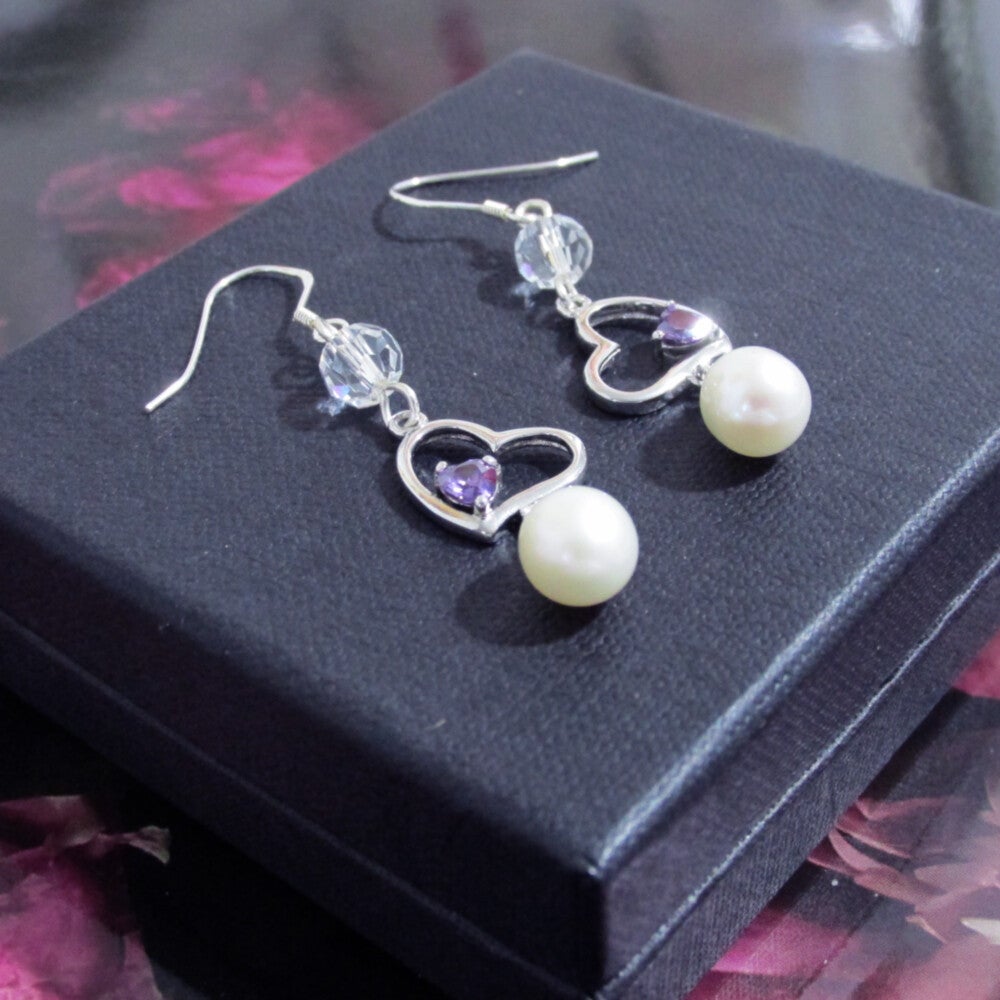 Sterling Silver Amethyst & Pearl Drop Earring