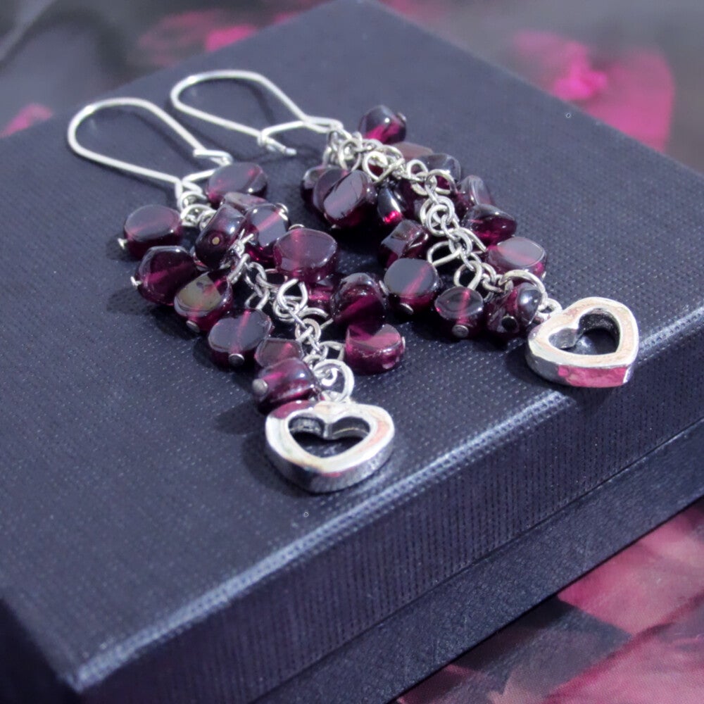 Sterling Silver Garnet Drop Earrings