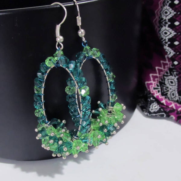 Green Crystal Cluster Earrings
