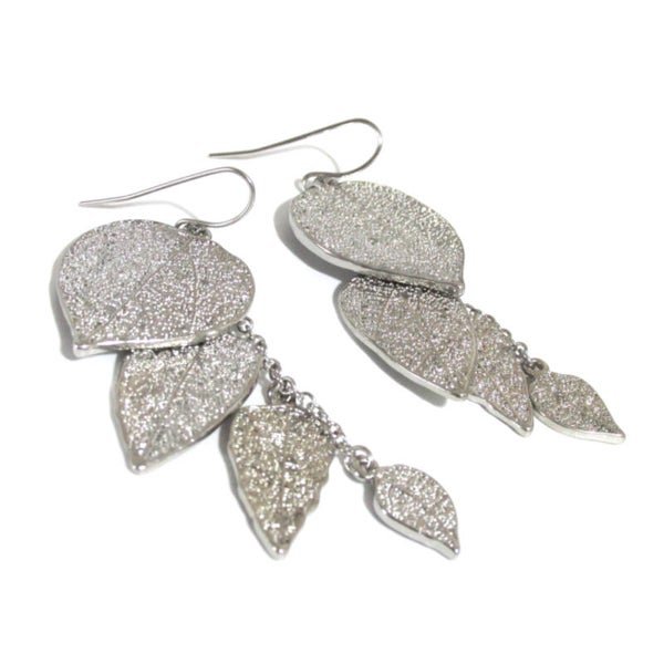 Textured Silver Leaf Earrings