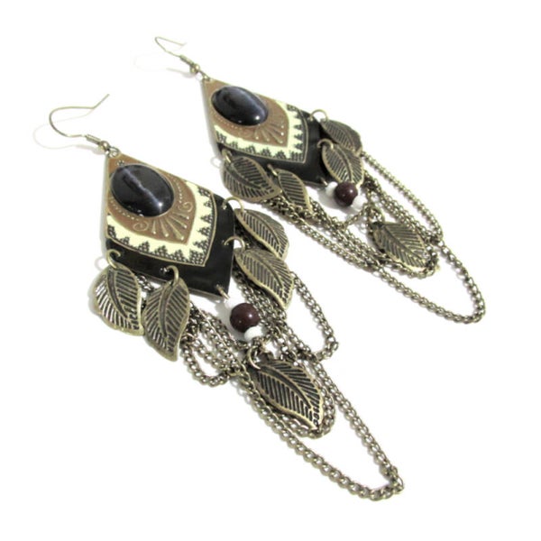 Egyptian Inspired Long Leaf Earrings