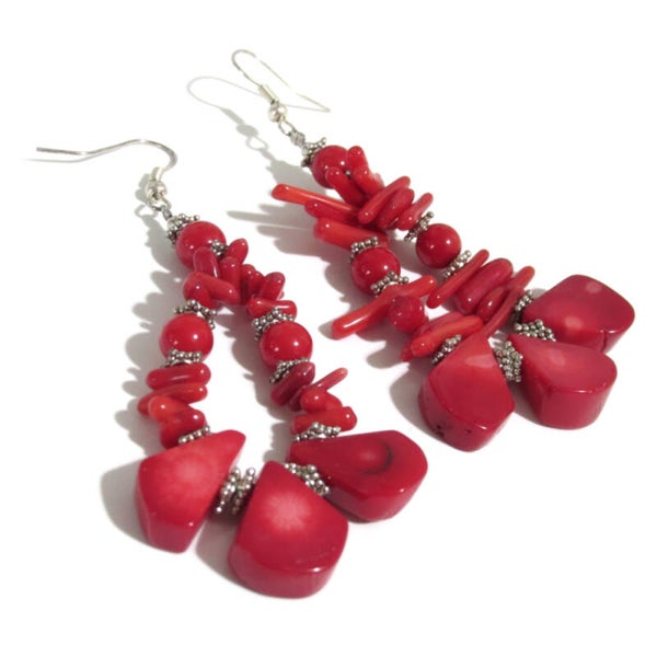 Silver Plated Coral Drop Earrings