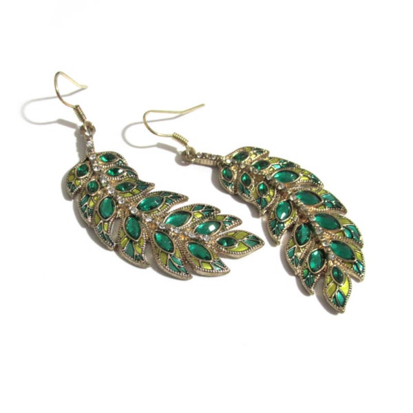 Long Vintage Leaf Pendant Earrings
