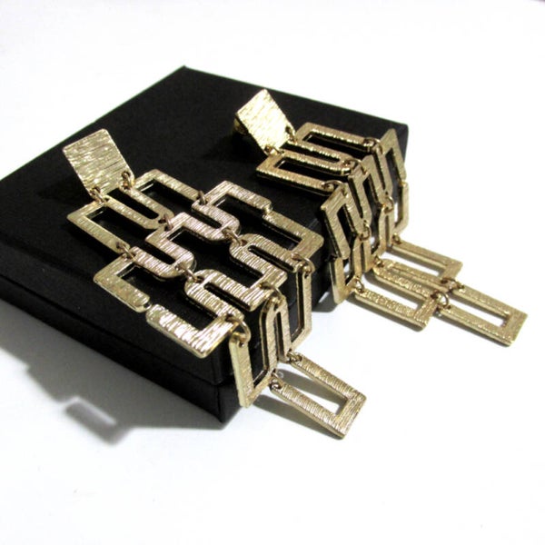 Long Gold Plated Egyptian Inspired Earrings