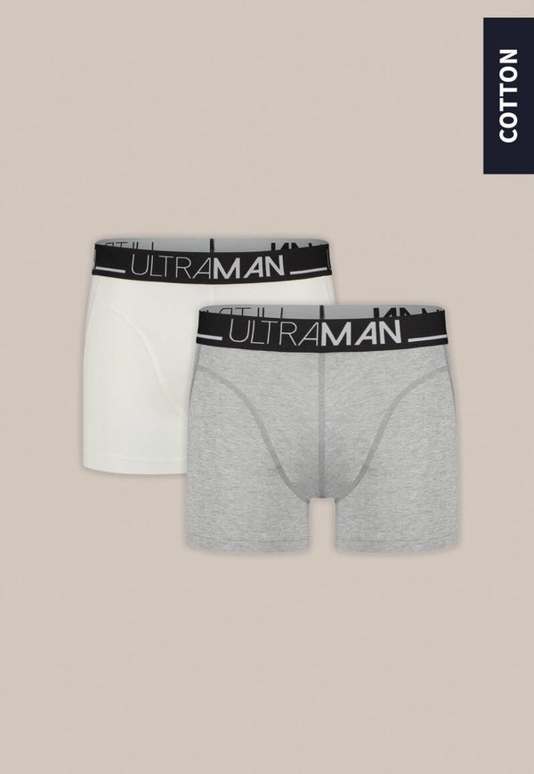 Boxers cotton 2-pack Grey+White