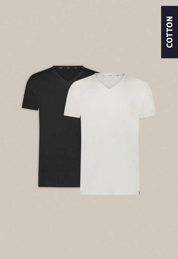 T-shirt V-neck 2-pack Black+White