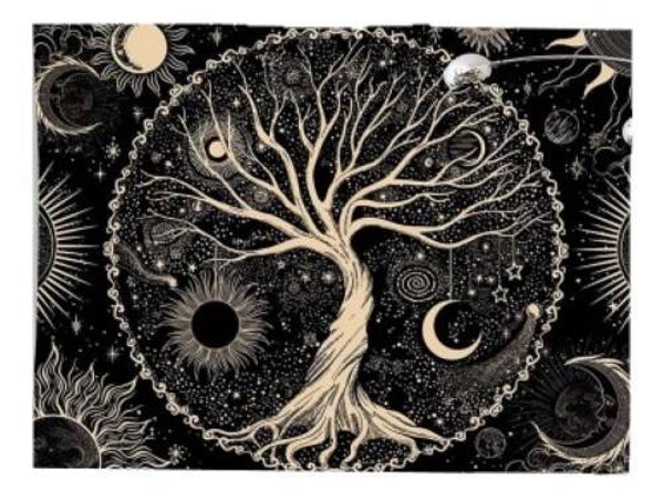Tree Of Life (Gold) Sun Moon Mandala Tapestry W:1300 x L:1500mm
