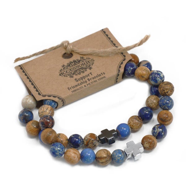 Set of 2 Friendship Bracelets - Support - Sodalite & Picture Stone