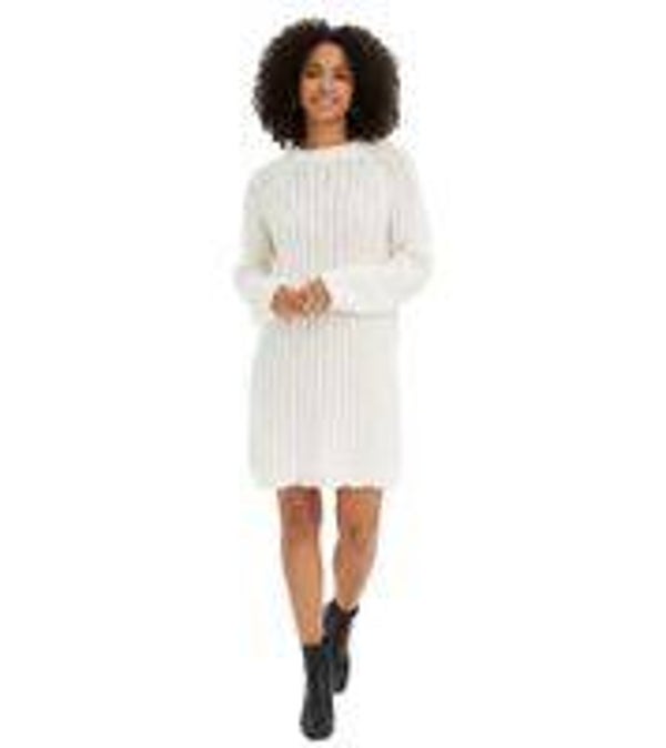 kuscheliges Damen Strick-Kleid mit Glockenärmeln Satin-Schleife und Pailletten Mini-Kleid 926762 Weiß