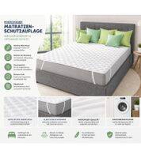 HOME IDEAS Mikrofaser-Matratzen-Schutzauflage mit 4 Spanngummis Schutz-Bezug passend für Matratzengrößen 90x190cm bis 100x200cm 9983638 Weiß