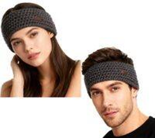 POEDERBAAS Stirnband mit Fleece-Futter Damen und Herren Grobstrick Ohren-wärmer Sport-Zubehör Sport-Ausrüstung HB02 Grau