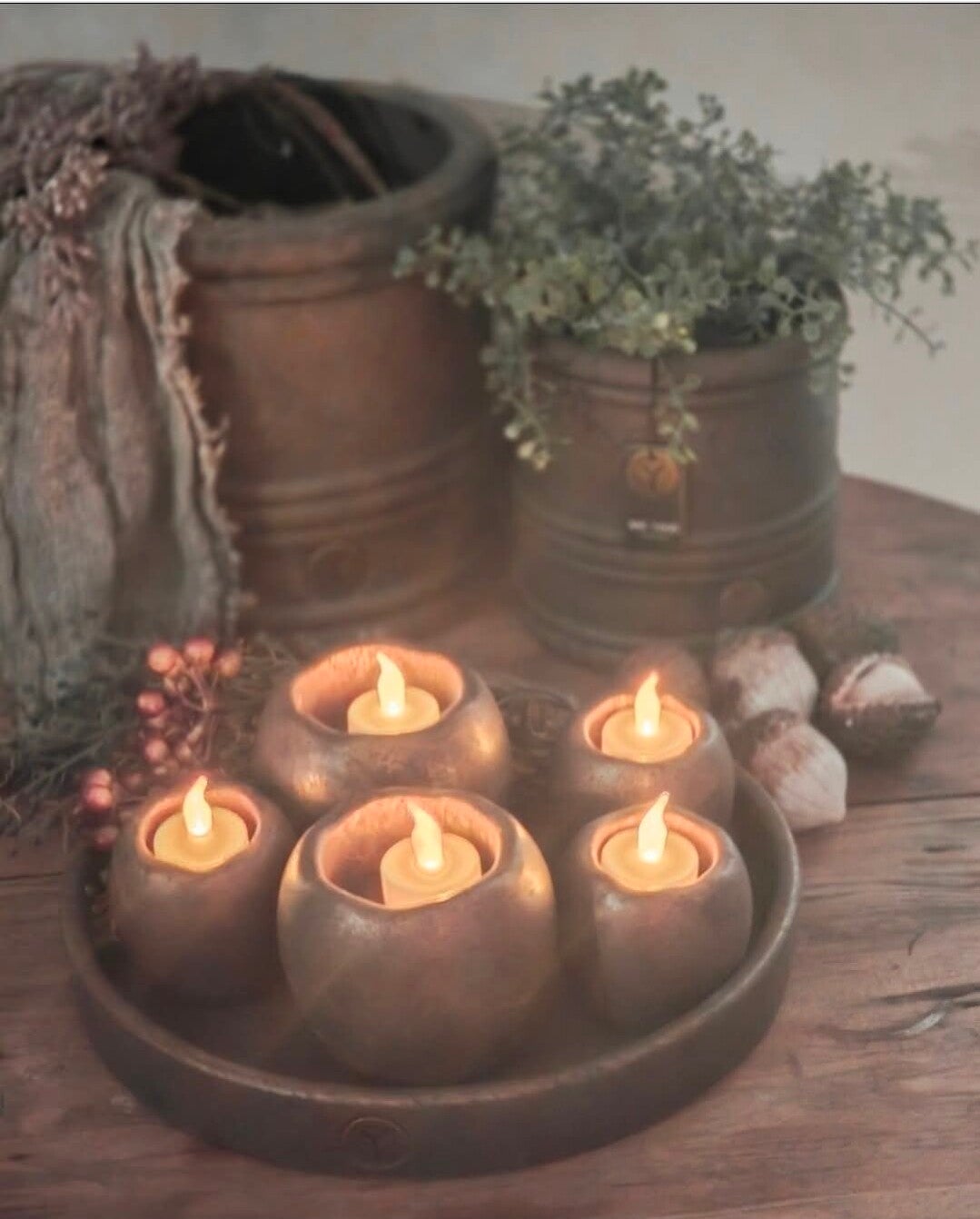 Set of 4 thealight  cups on plate Majestic Brown