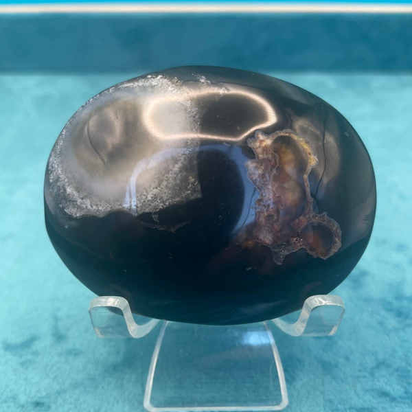 Black Flower Agate Palm Stone (Stock No.739)
