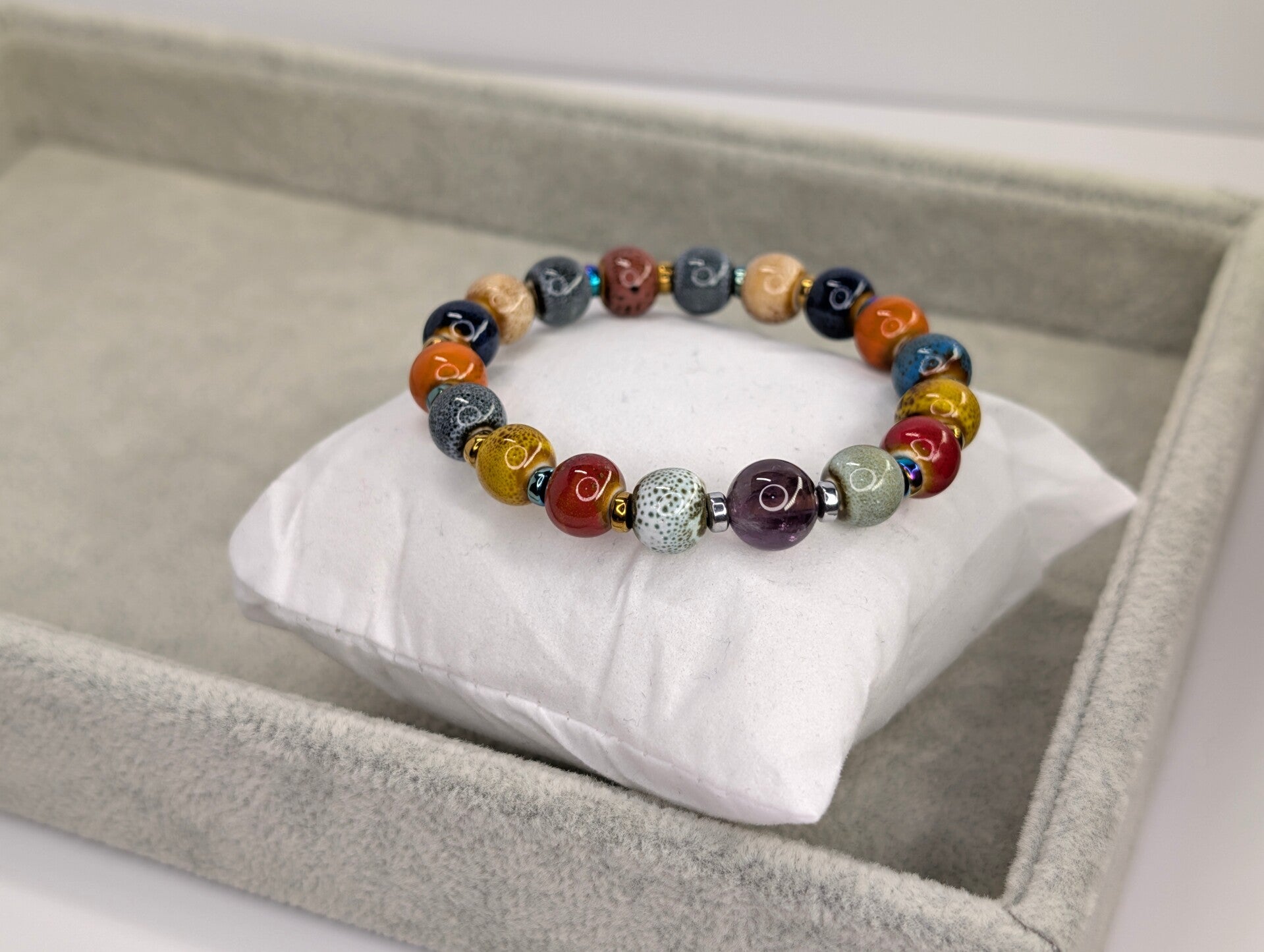 復古手工陶瓷珠手鍊 (極光23) Handmade Porcelain bracelet (Aurora 23 Crystal)