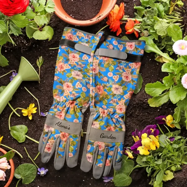Personalized Floral Long Gardening Gloves - Engraved Name -Touchscreen Friendly - Stylish Garden Gift for Women - Unique Gardener Present