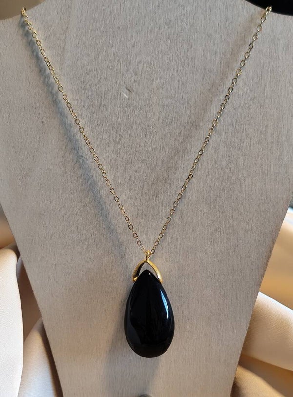 PENDENTIF GOUTTE SAUTOIR OBSIDIENNE NOIRE AVEC CHAINE