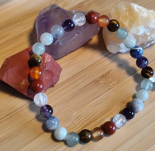 BRACELET BOULE 6MM 7 CHAKRAS MULTICOLORE