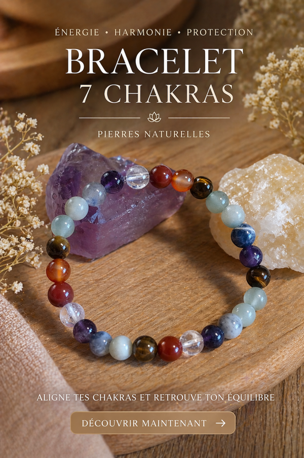 BRACELET BOULE 6MM 7 CHAKRAS MULTICOLORE