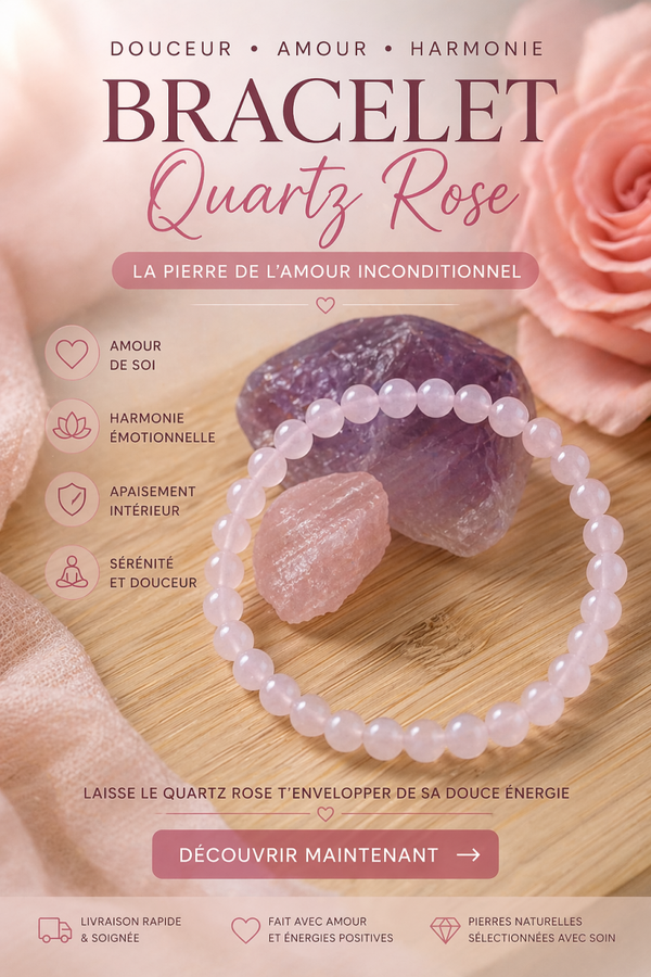 BRACELET BOULE 6MM QUARTZ ROSE