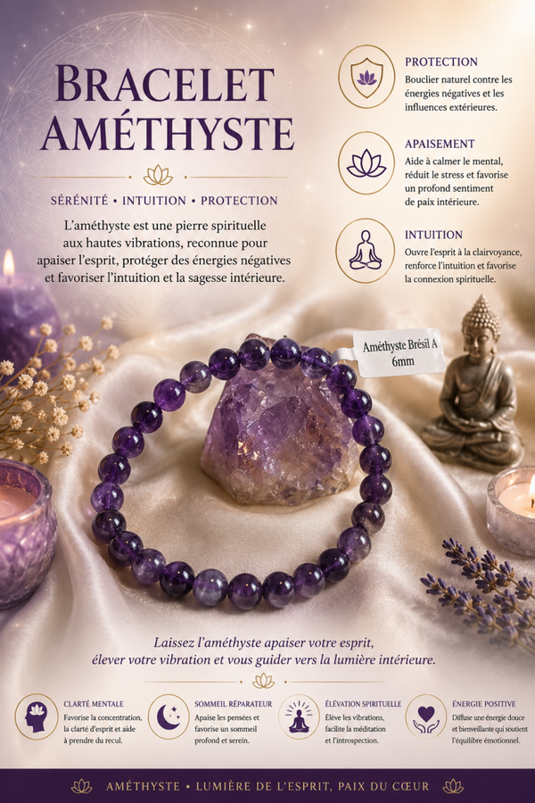 BRACELET BOULE 6MM AMÉTHYSTE BRÉSIL