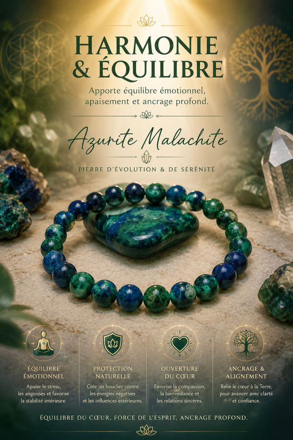 BRACELET BOULE 6MM AZURITE MALACHITE