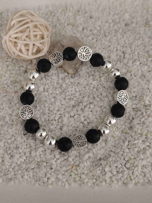 Bracelet Arbre de Vie – Pierre de Lave & Hématite Argentée