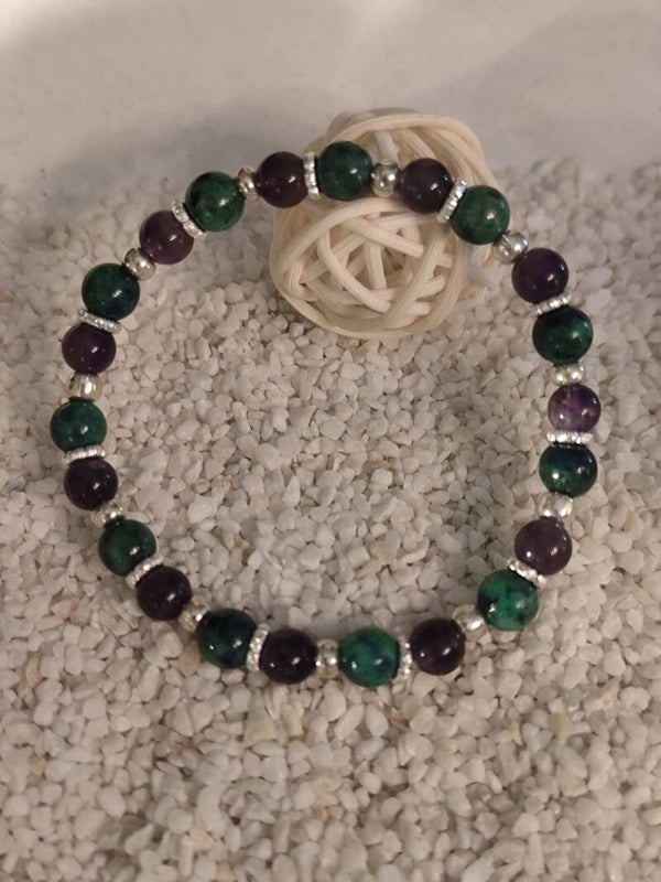 Bracelet Azurite-Malachite & Améthyste 6 mm – Équilibre, Intuition et Sérénité