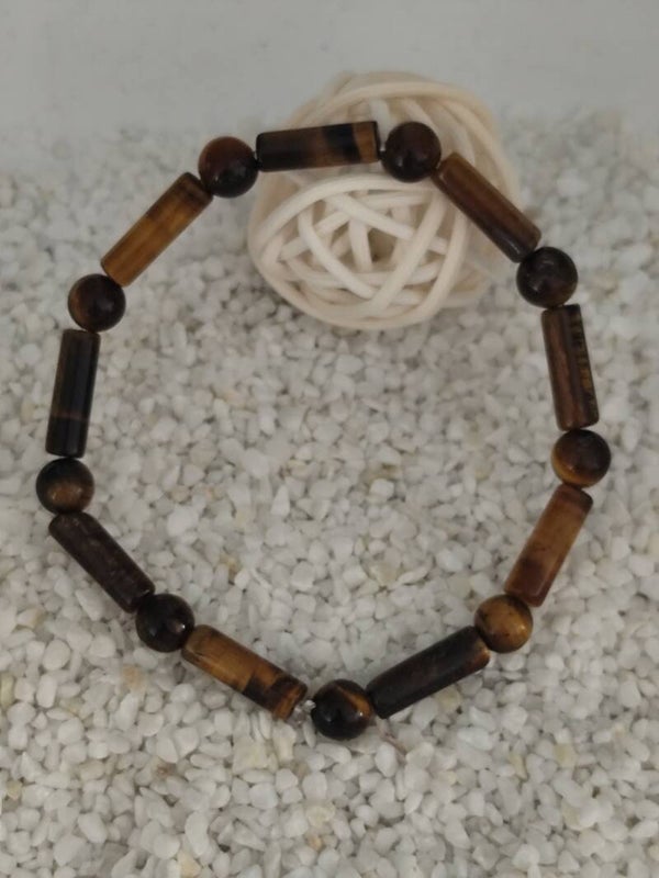Bracelet en pierres naturelles oeil de tigre rondes 6 mm et tube 🤎🖤