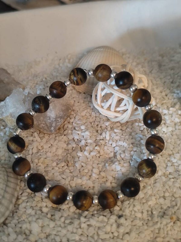Bracelet en Œil de Tigre Brut – Perles 8 mm 🤎🩶