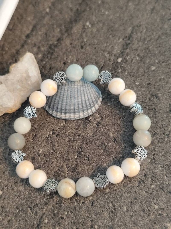 Bracelet en Amazonite naturelle multicolore 8 mm et perles nacrées