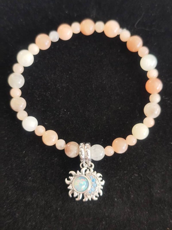 Bracelet Équilibre Émotionnel lune et soleil en pierres de lune naturelles 4 et 6 mm