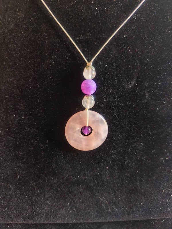 Pendentif Sérénité Amour de soi en quartz rose et amethyste