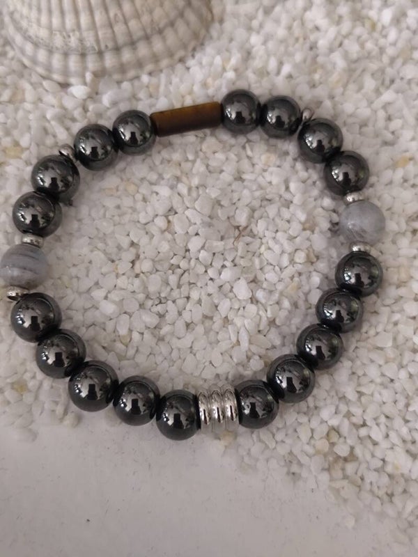 Bracelet triple protection – Labradorite, Hématite & Œil de tigre