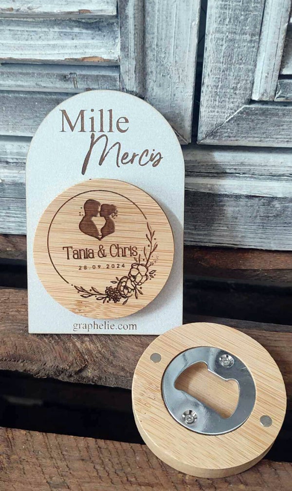 Décapsuleur Bambou Personnalisé Amour et Fleurs