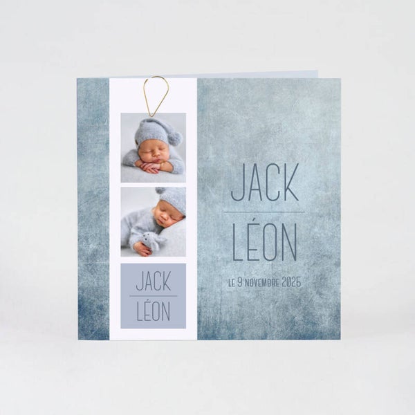 Faire-Part Naissance Bleu Marbre Élégant