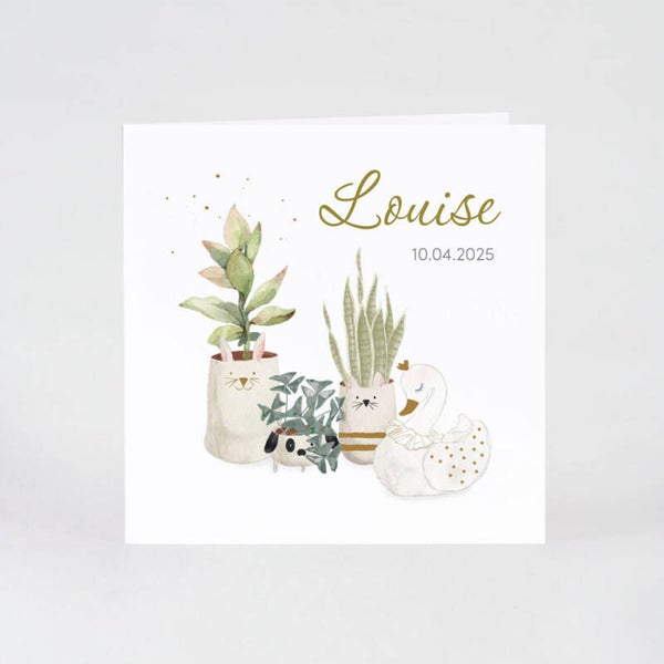 Faire-Part Naissance Cygne Blanc et Plante Grasse
