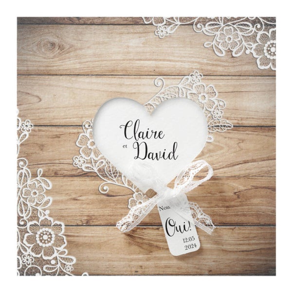 Faire-part de Mariage bois et dentelle