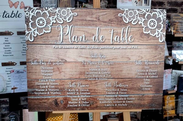 Plan de Table Bois Dentelle Personnalisé Mariage