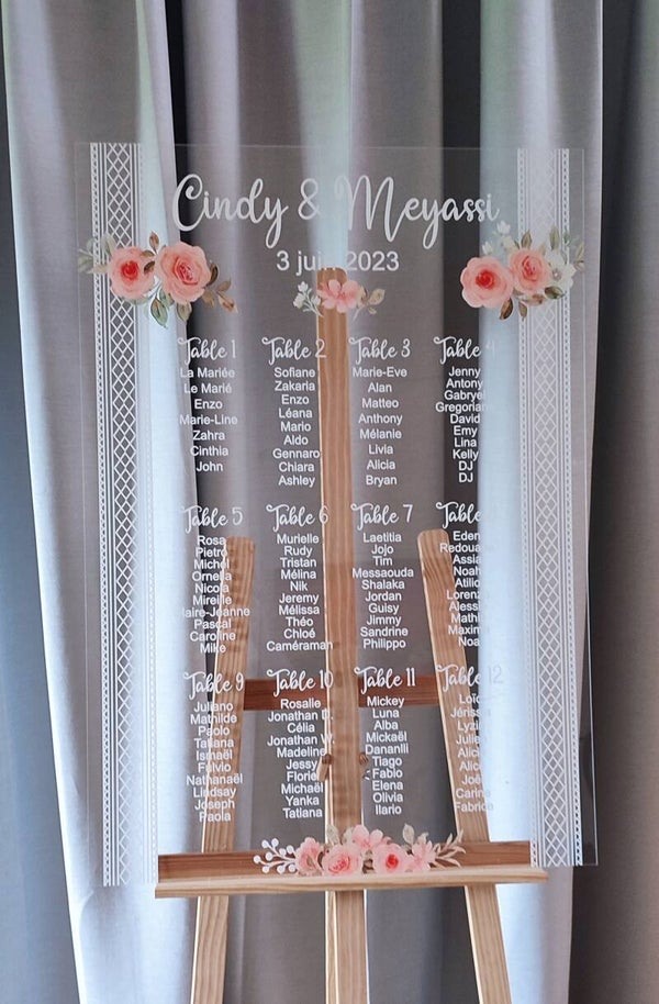 Plan de Table Plexi Dentelle et Fleurs