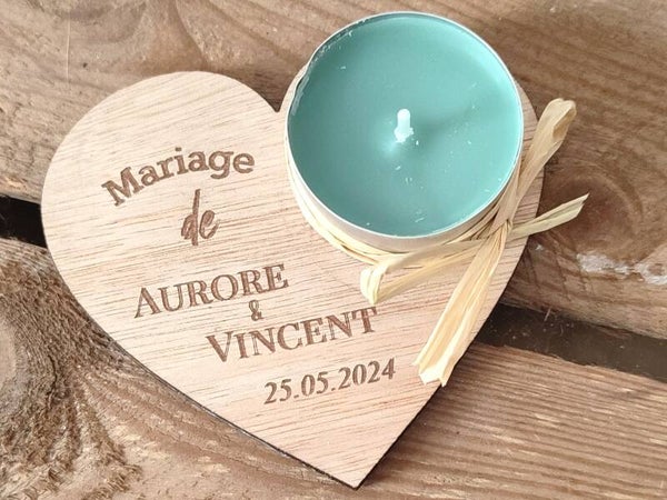 Photophore Gravé en Bois Personnalisé Mariage