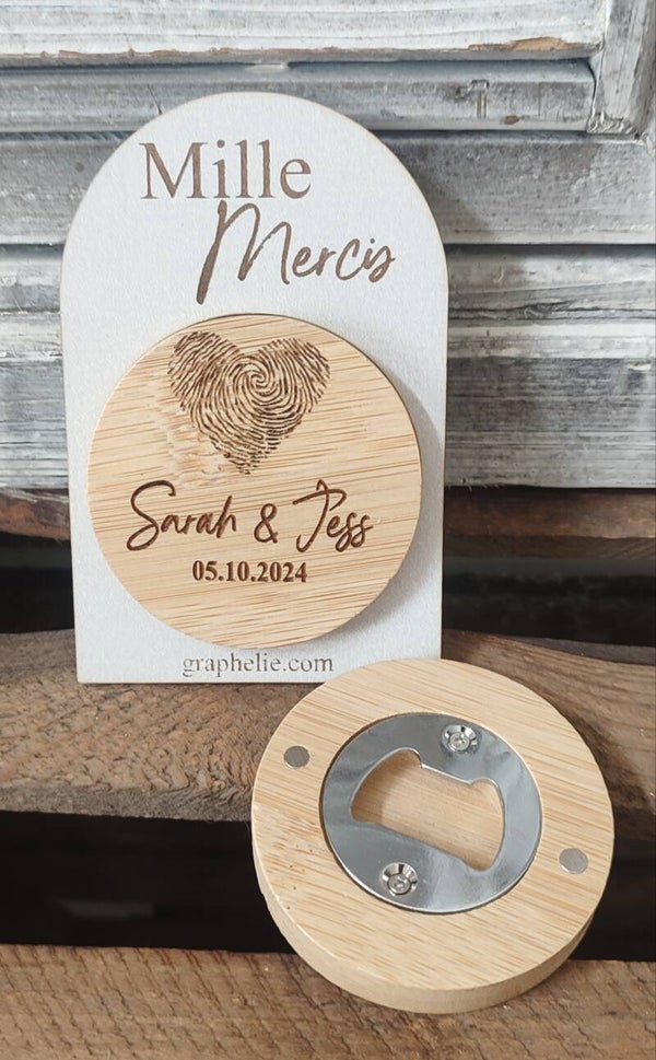 Décapsuleur Bambou Personnalisé Cœur Gravé