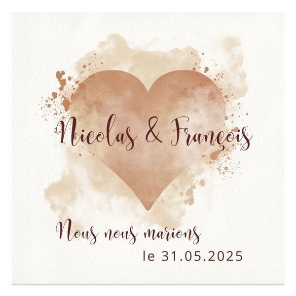 Faire-part de Mariage aquarelle coeur terracotta